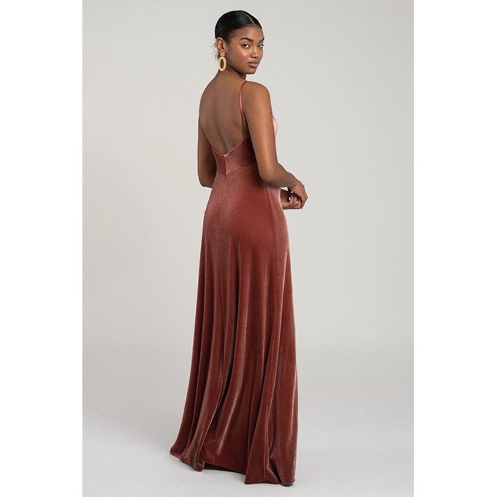 Jenny Yoo Sammi Stretch Velvet Slip On Dress - English Rose NWT - Picture 2 of 4